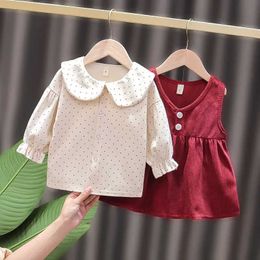 Girl's Dresses Baby Girl Clothes Set Doll Collar Tops+Sleeveless Dress 2Pcs Suit Kid Girl Outfit Princess Costume Toddler Dress Two-Piece A953