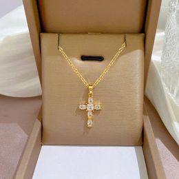Pendant Necklaces Luxury Cross Necklace For Women White/Black/Pink Cubic Zirconia Trendy Female Wedding Accessories Fashion Jewellery