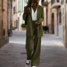Women's Two Piece Pants Women Blazer Jackets And Wide Leg Set Solid Colour Simple Suit Matching Office Lady