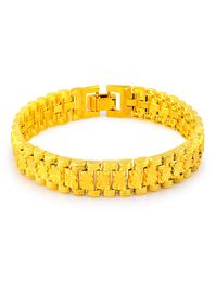 pure Gold Colour Chain women039s Bracelets Bangles 24k GP 8mm width Strap shape bracelet 185cm fashion Luxury Women Wedding J3843724