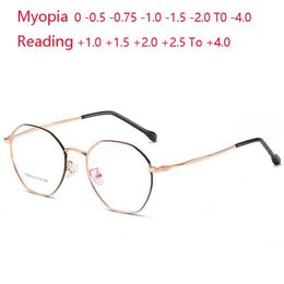 -0 5 -0 75 To -4 0 Stainless Steel Nearsighted Glasses Women Men Metal Polygon Prescription Eyeglasses 1 0 1 5 4 0 Sunglasses 3120