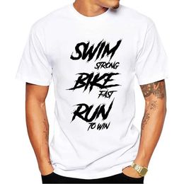 Men's T-Shirts THUB Vintage Swim Strong Funny Ts Bike Fast Men T-Shirts Boy Run To Win Print Short Slve T-Shirt Sport Tops Y240509