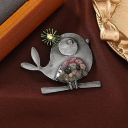 Brooches 2pcs Metal Plating Industrial Sense Bird Brooch Chic Stones Enamel Flowers Adorned Lapel Pins Party Casual Jewelry Accessory