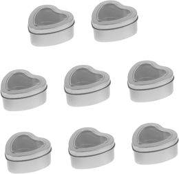 2oz Metal Tins Heart Shaped Empty Tin Box With Lids Candle Jars Gift Storage Container Cans With Clear Window