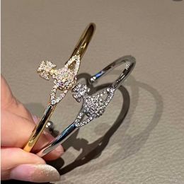 Brand New Westwood Opening Saturn Bracelet Super Sparkling Sweet Cool Style Diamond Light Luxury temperament Female Nail