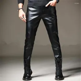 Men's Pants Men Spring Pantalones Warm Pu Pantalons Pencil Male Velvet Thick Leather Trousers Stretch Pant