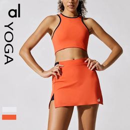 AL Yoga Set Women's Short Skirt 2-piece Set Women's Split Tennis Skirt Sense Yoga Quick Dry Breathable Sports Workout Skirt Tennis Dress