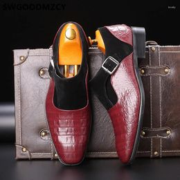 Dress Shoes Crocodile Monk Strap Pointed Toe Plus Size Black Vintage Men Oxford Italian Zapatos De Hombre Vestir Formal