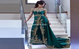 Arabic Emerald Mother of the Bride Dress with Illusion Half Sleeve Appliques 2019 Elegant Women Formal Evening Dresses Party Gown2158622