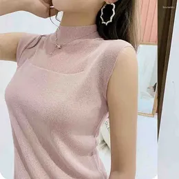 Women's Tanks Sexy Women Tops Fashion White Shirt Simple Street Style Ladies Knitted Solid Wild Ice Silk Summer Clothes 2922