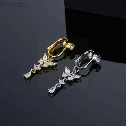 Navel Rings Fake Belly Butterfly Crystals Long Dangle Belly Button Rings Surgical Steel Navel Piercing Clip Umbilical Belly Body Jewelr d240509