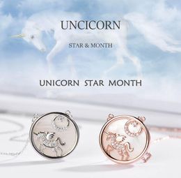 2020 New 925 Sterling Silver White Fritillary Seashell Unicorn Star Moon Necklace Chic Necklaces for Women Silver 925 Jewelry7105408