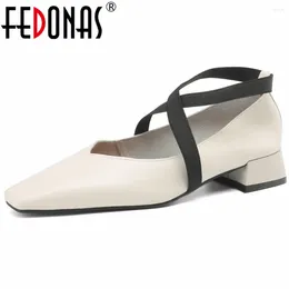 Casual Shoes FEDONAS Women Pumps Low Heels Square Toe Basic Spring Summer Genuine Leather Mature Office Lady Mary Janes Working Woman