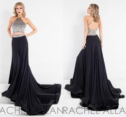 Prom Dresses Two Pieces Halter Sparkling Crystal Beaded Formal Cocktail Evening Black Dresses Custom Made2592789