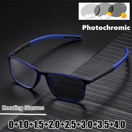 Sunglasses Men TR Ultralight Pochromic Reading Glasses Unisex Women HD Presbyopia Eyewear Vintage Discoloration 0 To 4.0