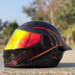 Motorcycle helmet full racing motorcycle carbon fiber pattern all season safety mens and womens personalized belt enlarged tail