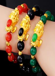 Vietnam Gold Colour Pixiu Feng Shui Bracelet Agate Beaded Transfer Lucky Bracelet Wealth Amulet Couple Jewelry2279670