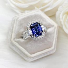 Luxury Jewellery Wedding Rings 925 Sterling Silver Princess Cut Blue Sapphire CZ Diamond Moissanite Party Women Engagement Bridal Ring Fo 265B