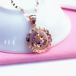 Chains 585 Purple Gold Round Three-dimensional Design Water Drop Pendant 14K Rose Neckalce For Woman Art Classic Jewellery