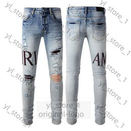 Man Jeans Designer Pants Purple Jeans Brand Mens Jeans Skinny Hole Ripped Biker Pants Skinny Pant High Street Hole Leg Fit Men Womens Trousers Stretch 748d