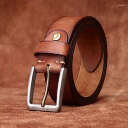 Belts 3.8CM Pure Cowhide Genuine Leather Casual Jeans Belt For Men High Quality Stainless Steel Buckle Luxury Male Strap Cowboy Cintos