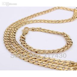 Fashion New 14K Yellow Gold Filled Men Necklace Bracelet Set Single Curb Chain GF Sets 62g2866276