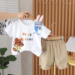 Clothing Sets 2024 Designer Baby Boy 18 Months Old Summer Clothes For Kids Cartoon Rabbits Short Sleeve T-shirts And Shorts Boys Outfits Set