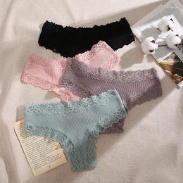 Women's Panties Lace Seamless Cotton Ribbed Brazilian Pants Mid Waist Breathable Girls Underwear Plus Size Lingerie S-XL