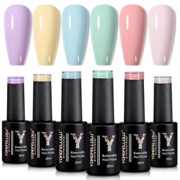 YOKEFELLOW 10ML Gel Nail Polish Set Pastel Nude Pink Purpel Blue 6Colors Spring Summer Nail Polish Soak Off Gel Nail Polish Kit 240426