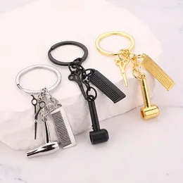 Keychains Barber Shop Tools Keychain Hair Dryer Scissors Comb Pendants Simulation Key Chain Hairdresser Chaveiro Llaveros Gifts