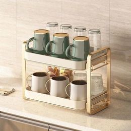 Kitchen Storage Standing Cup Holder Wine Glasses 2-Tier Drying Rack With Drip Tray Coffee Drain Multifunctional