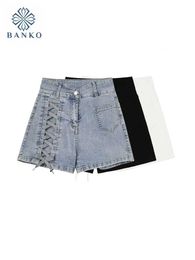 Women's Shorts Japanese Fashion Denim Shorts Sexy High Waist Bandage Jeans Shorts Casual Harajuku Hot Pants Korean Strtwear Jeans Grunge Chic Y240504