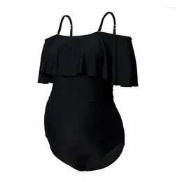 Women's Swimwear Maternity Summer Solid Flounce Bikinis Off Shoulder One Piece Halter Large Size Swimsuit Pregnant Beachwear Woman Bodys