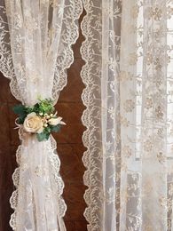Curtain American style retro beautiful romantic coffee semi short embroidered long curtains used for kitchen door curtains and window decoration value 240516