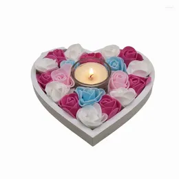 Decorative Flowers Candle Holder Artificial Rose Heart-shaped Candleholder Romantic Candlestick Hand Crafted Table Ornaments For Wedding