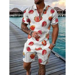 Men's Tracksuits Men Fruit Tracksuit Pineapple Pawpaw 3D Imprimir shorts de camisa de zíper curtos de zíper de zíper 2