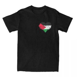 Men's T-Shirts Mens T-shirt Palestine Heart Spliced Vintage Cotton Ts Short Sve T-shirt Crew Neckline Top Gift T240508