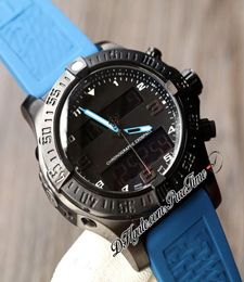 Professional Exospace Space Chrono Swiss Quartz Mens Watch B55 Dual Time Zone PVD Steel All Black Dial Blue Rubber Strap 2021 Watc8343335