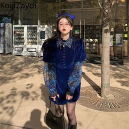 Work Dresses Koijizayoi Women Two Piece Sets Short Sleeves Blue Velvet Mini Dfress And See-through Mesh Blouses Tops Suits 2024 Lady Outfits