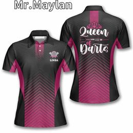 Men's Polos Personalised Name Dart Queen Dark Pink Polo Shirt 3D Printed T-shirt Womens Summer Street Casual Top Sleeveless Q240508