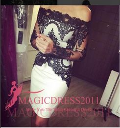 2021 Top Quality Little Black Cocktail Dresses Short Lace Party Prom Gowns Occasion Dress Sheath OffShoulder Appliques Homecoming6855999