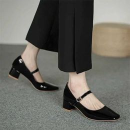 Dress Shoes 2024 Womens Brand Mary Jane High Heels Fashion Buckle Strap Sandals New Square Toe H240509