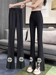 Women's Pants Slit Front Black Flare For Women Korean Style Casual Office Lady Business Work Trousers High Waist Suit