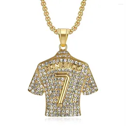 Pendant Necklaces Hip Hop Iced Out Football Jersey Number 7 Necklace Male Gold Color Stainless Steel Soccer For Men Jewelry Gift
