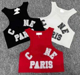 Womens Tanks Correct Letter Women 3 Color Sleeveless Letter Pattern Sequin Oneck Crop Tops Fashion Casual Summer Vest High Quality 43646