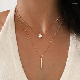 Chains Simple Crystal Geometric Gold Colour Pendant Necklace Set For Women Charms Fashion Square Rhinestone Female Vintage Jewellery