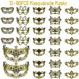Masks 12~60PCS Masquerade Masks Vintage Antique Masks with Straps for Women Men Mardi Gras Wedding Cosplay Prop Carnivals Party Favours