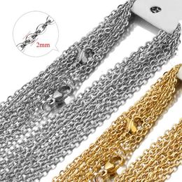 Chains 10pcs 50cm Width 2mm Stainless Steel Gold Colour Plated Necklace Cuban Chains for DIY Jewellery Findings Making Materials Handmade d240509