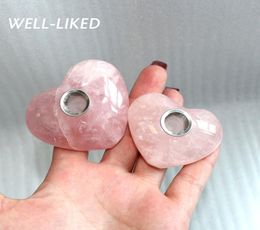 Natutal Rose Quartz Crystal Pipe Pink Crystal Smoking Heart Shaped Striped Love Healing Gemstones Heart Tobacco Pipes Gifts C05803804