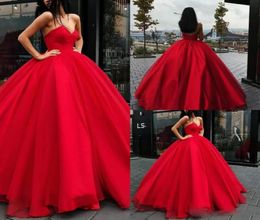 Charming Red Sweetheart Ball Gown Prom Dresses Sleeveless Long Floor Length Satin Elegant Evening Dress Generous Formal Occasion W1539891